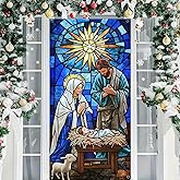 BlissYard Christmas Door Cover 71x35 Inch Nativity Scene Door Banner, Religious Christmas Decoration with Holy Family Design, Front Door Indoor Outdoor Holiday Party Photo Backdrop Hanging Cover