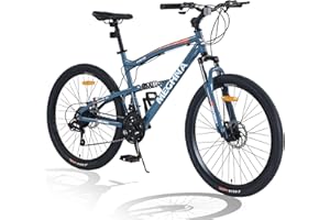 Cxcloestite 24/26/27Inch Mountain Bike, Dual Full Suspension Mountain Bike, 21 Speeds Dual Disc Brake, Aluminum Alloy/Steel Frame for Men and Women