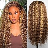 Chesma 28inch Highlight Ombre Lace Front Wig Human Hair 13x4 HD Honey Blonde 4/27 Deep Wave Lace Frontal Wigs Glueless Wigs 180 Density