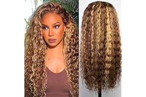 Chesma 28inch Highlight Ombre Lace Front Wig Human Hair 13x4 HD Honey Blonde 4/27 Deep Wave Lace Frontal Wigs Glueless Wigs 180 Density