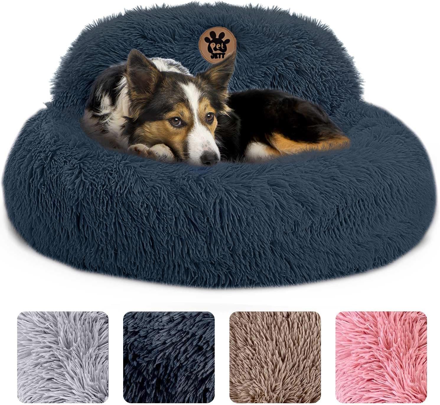 Photo 1 of PetJett Calming Dog Bed Medium Size Dog - 30'' Donut Bed, Anti-Slip & Washable Super Soft Fluffy Plush Round Bed, Anti-Anxiety Premium Comfort Pet Bed, Fits Dogs up to 45 lbs - Dark Grey