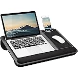 LAPGEAR Home Office Pro Lap Desk with Wrist Rest, Mouse Pad, and Phone Holder - Gray Wood Grain - Fits up to 15.6 Inch Laptop