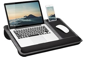 LAPGEAR Home Office Pro Lap Desk with Wrist Rest, Mouse Pad, and Phone Holder - Gray Wood Grain - Fits up to 15.6 Inch Laptops - Style No. 91595