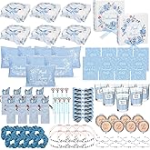 Nuogo 88 Pcs 8 Sets Bridesmaid Proposal Gift Wedding Bridesmaid Box Set Maid of Honor Gift Include Box Candle Invited Cards Scrunchies Hair Elastics Ties Knotted Bracelets Diamond Pens(Blue,Elegant)