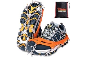 Tevlaphee Crampons Ice Cleats Traction Snow Grips for Boots Shoes Women Men Kids Anti Slip 19 Spikes for Walking Jogging Climbing Fishing Hiking and Climbing Mountaineering