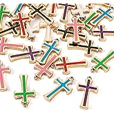 Cheriswelry Cross Charms for Jeweley Making 32Pcs Crucifix Cross Enamel Charms 46x26mm for Earring Necklace Bracelet DIY Jewelry Making Easter Decoration
