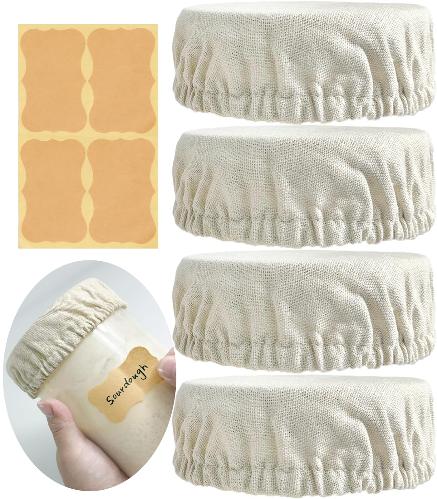 Photo 1 of Perenllareta Kombucha Fabric Toppers for Weck Jars Wide Mouth | Elastic Cotton Cloth Fermenting Lid Covers for Sourdough Kefir Starter Ball Mason Gallon Jar