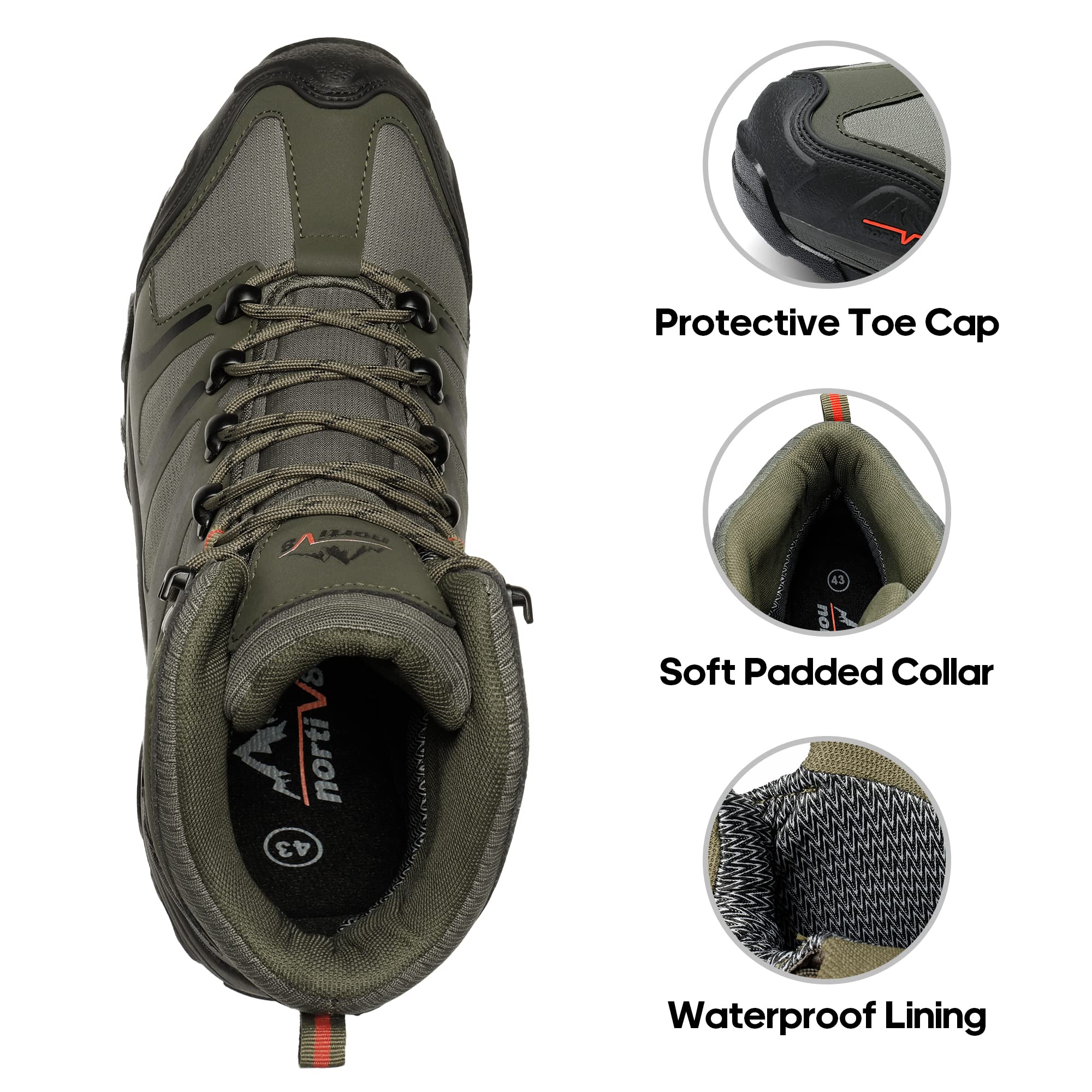 NORTIV 8 Herren Wanderschuhe Armadillo,Olive Schwarz Orange,43 4