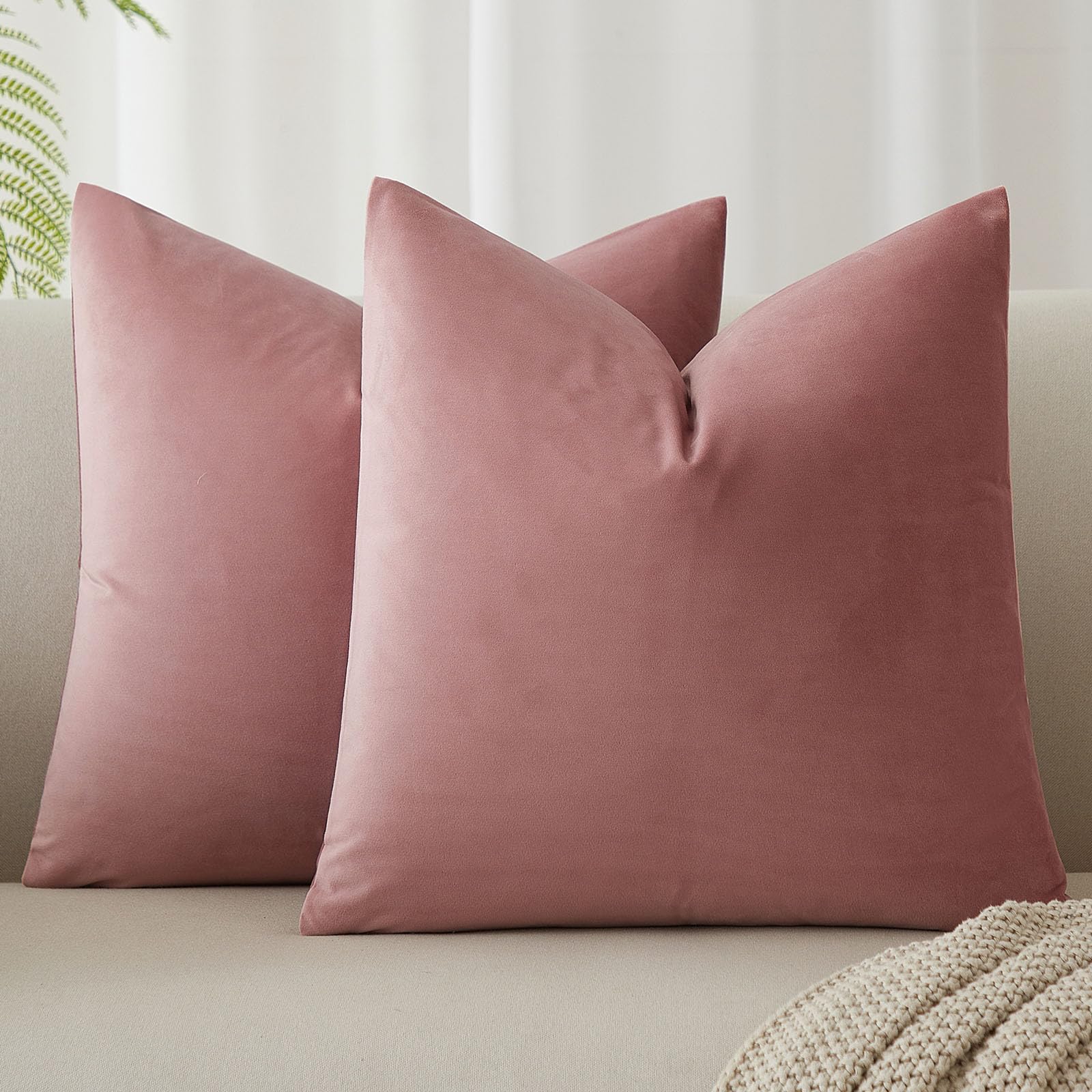 JUSPURBET Decorative Pillow Covers Set of 2 Velvet Throw Pillow Covers for Couch Sofa Bed Soft Cushion Covers Cases with Hidden Zipper for Living Room Home Decor 16x16 inch,Pink Purple — image 1
