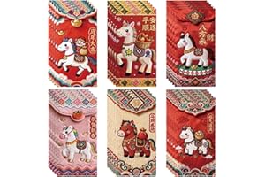 30pcs 2026 Year of The Horse Chinese New Year Red Envelopes,Exquisite Imitation Flat Embroidery Hong Bao for Spring Festival,
