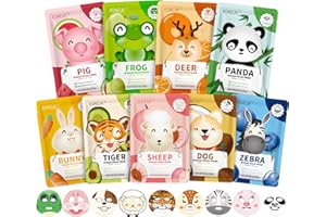 KONEUK 9 Pack Animal Face Masks Skincare for Kids, Bulk Sheet Hydrating Face Mask for Kids Skin Care, Collagen Face Mask for Teens Women, Christmas Gifts, Spa Party Gifts for Teen Girls