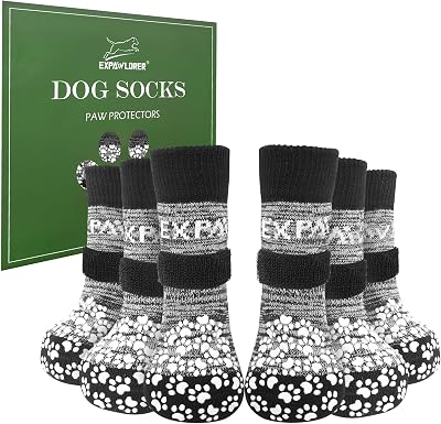 Anti-Slip Dog Socks 3 Pairs Durable Paws Stop Licking Grey Large