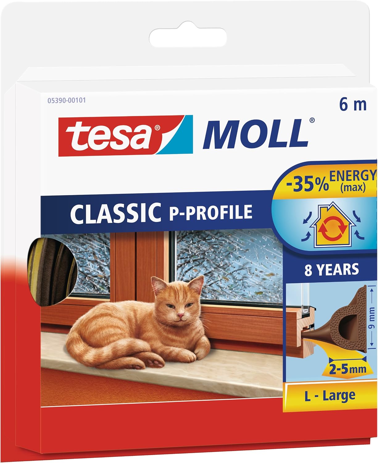 tesa INSULATION Weatherstrip Rubber L, Rubber Seal, Self-adhesive Seal for Insulating gaps on windows and doors, Brown