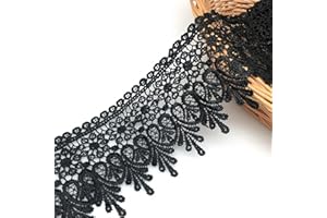 FQTANJU 5 Yard Floral Lace Edge Trim 9cm Wide Ribbon Edging Trimmings Wedding Dress Embellishment Gift Party Decoration Applique DIY Sewing Crafts (Black)