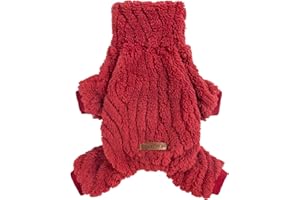 Fitwarm Turtleneck Fleece Dog Sweater Pajamas, Warm Winter Dog Clothes for Small Dogs Boy Girl, Fuzzy Pet Onesie with Feet, Red, Medium