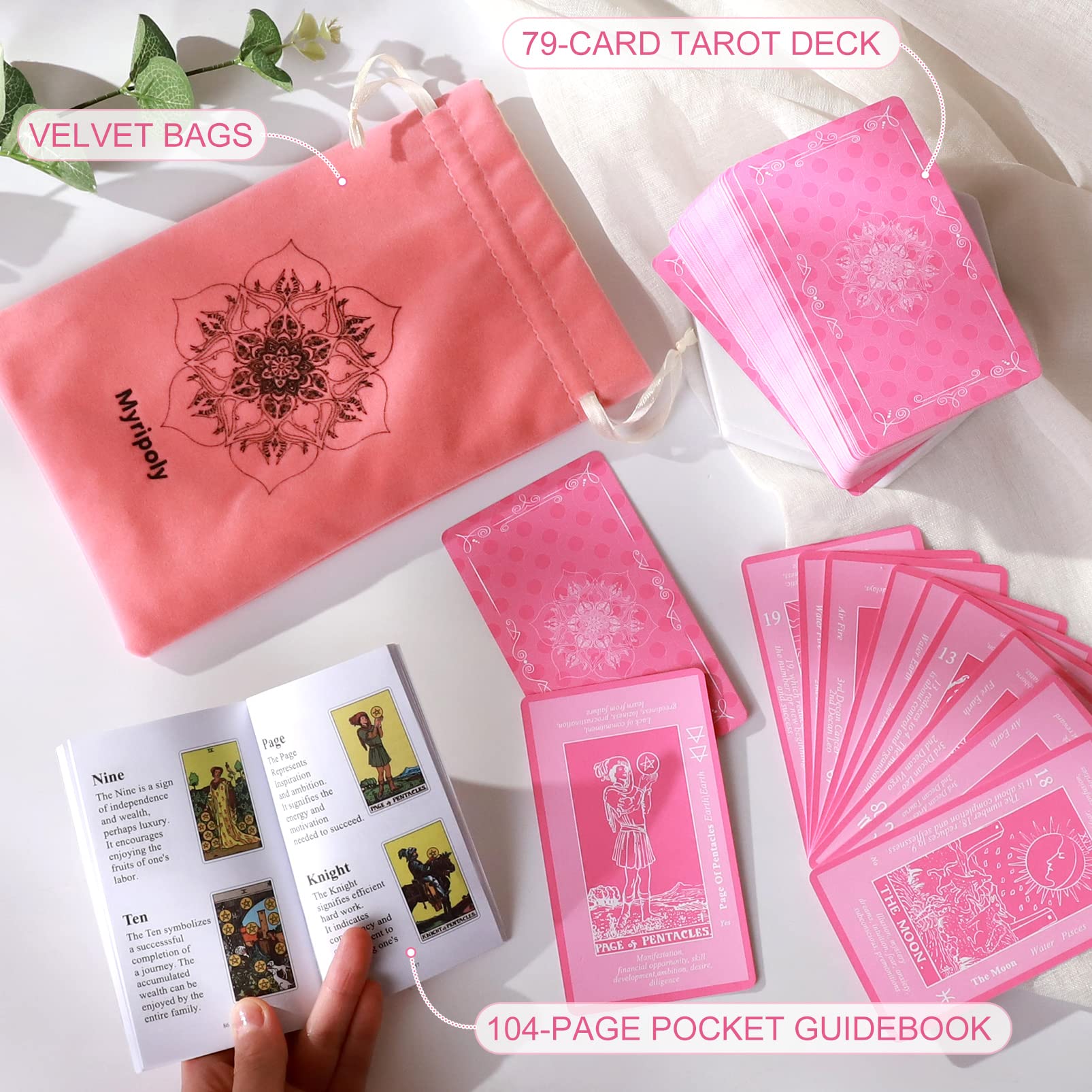 Myripoly Love Tarot Cards Deck for Beginners with Meanings On Them-Tarot Card Deck with Keywords Guidebook -Tarot Bag Pouch-Tarot Guide Sheet