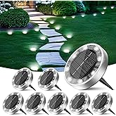 Peasur Solar Ground Lights Outdoor, 8 Pack Flat Solar Powered Disc Lights, IP68 Waterproof, Anti-Rust, Landscape Lighting for Pathway Garden Yard Lawn Walkway Landscape Driveway, Mini, Cool White