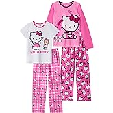 Hello Kitty Girls Pajama Pants and Sleep Shirt Sets 4 Piece PJ Top and Bottom Sleepwear Set for Girls Pajamas for Kids