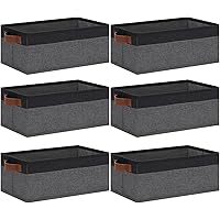 TxvzgHome Small Fabric Storage Bins for Shelves 6 Pack | Collapsible Closet Storage Bins with Leather Handles | 30x20x13 Rect