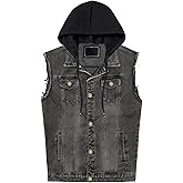Heihuohua Men's Hooded Denim Vest Classic Stretchy Trucker Sleeveless Jean Jacket