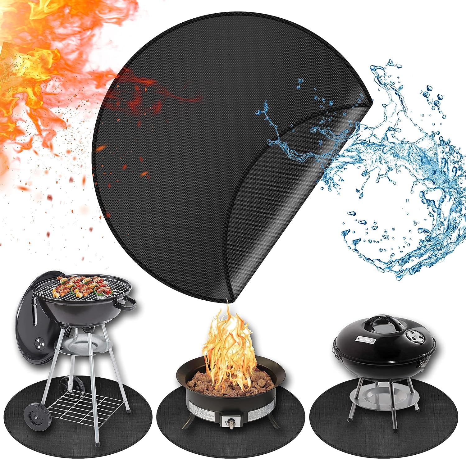 48" Fire Pit Mat for Solo Stove Bonfire, Round Fireproof Firpit Mats under Fire Pit,Camping Stove Mat for Solo Stove Accessories,Under Grill Mat for Outdoor Grill,Deck Patio Protector BBQ Mat,Portable