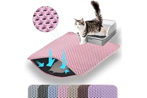 Petinstinct Cat Litter Mat, 24x18 Inches Large Double Layer Honeycomb Cat Litter Trapping Mat, Non Slip Waterproof Urine Proof Cat Litter Box Mat for Floor, Kitty Litter Rug, Cat Supplies, Pink