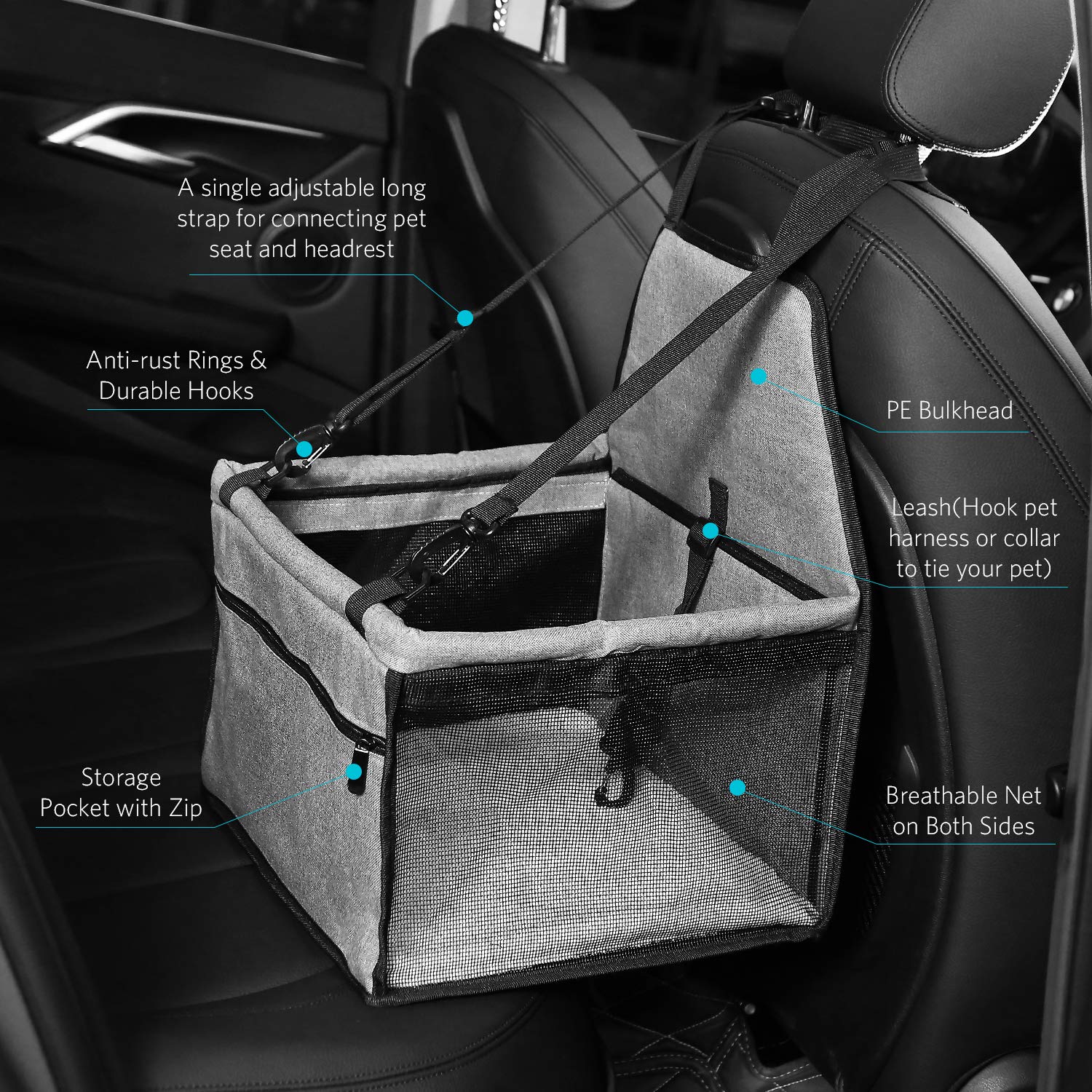 Pet Car Booster Seat for Dogs Cats Pet, Folding Pet Car Seats Cat Car Travel Safety Seat Pet Carrier Bag with Clip-On Safety Leash and Zipper Storage Pocket - KatzeTatze