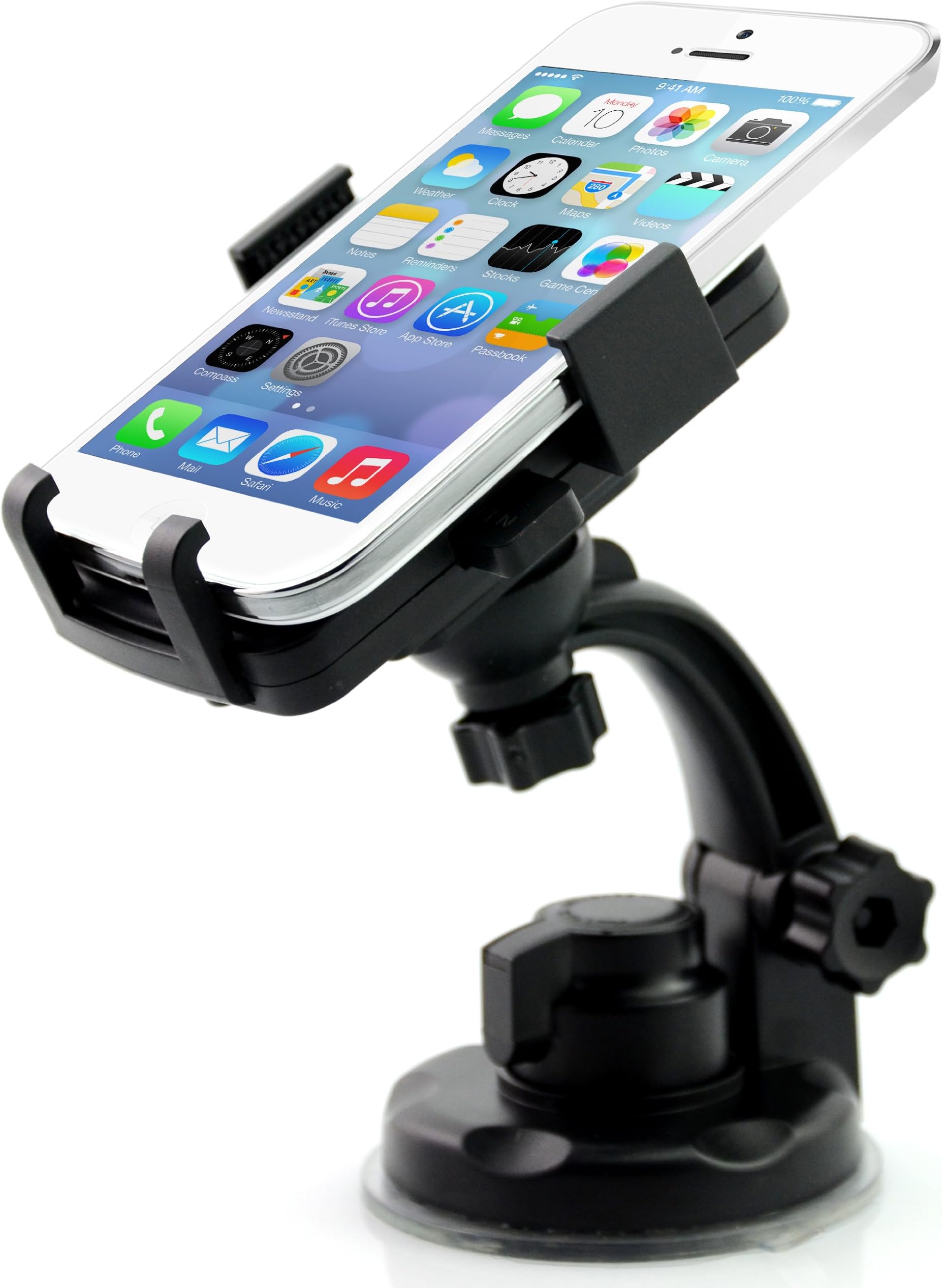 Universal Car Windshield Dashboard Mobile Phone Mount/Holder - Supports: iPhone 5S/5/4S/4/3GS/3G, Samsung Galaxy S4/S3/S2/GS3/Ace/S, iPod, iPod Classic, Small GPS Nav System, Nexus, Android/droid Smartphone - Handsfree cell phone operation with suction cup clip dock/cradle custom cellphone accessories kit system