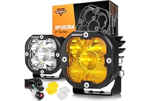 Auxbeam XP-Ultra Series 3" 80W Cube LED Pods White Spot Beam & Amber Combo Beam Replaceable Light Covers 9600LM Yellow Offroad Ditch Lights Driving Light Bar, Pair