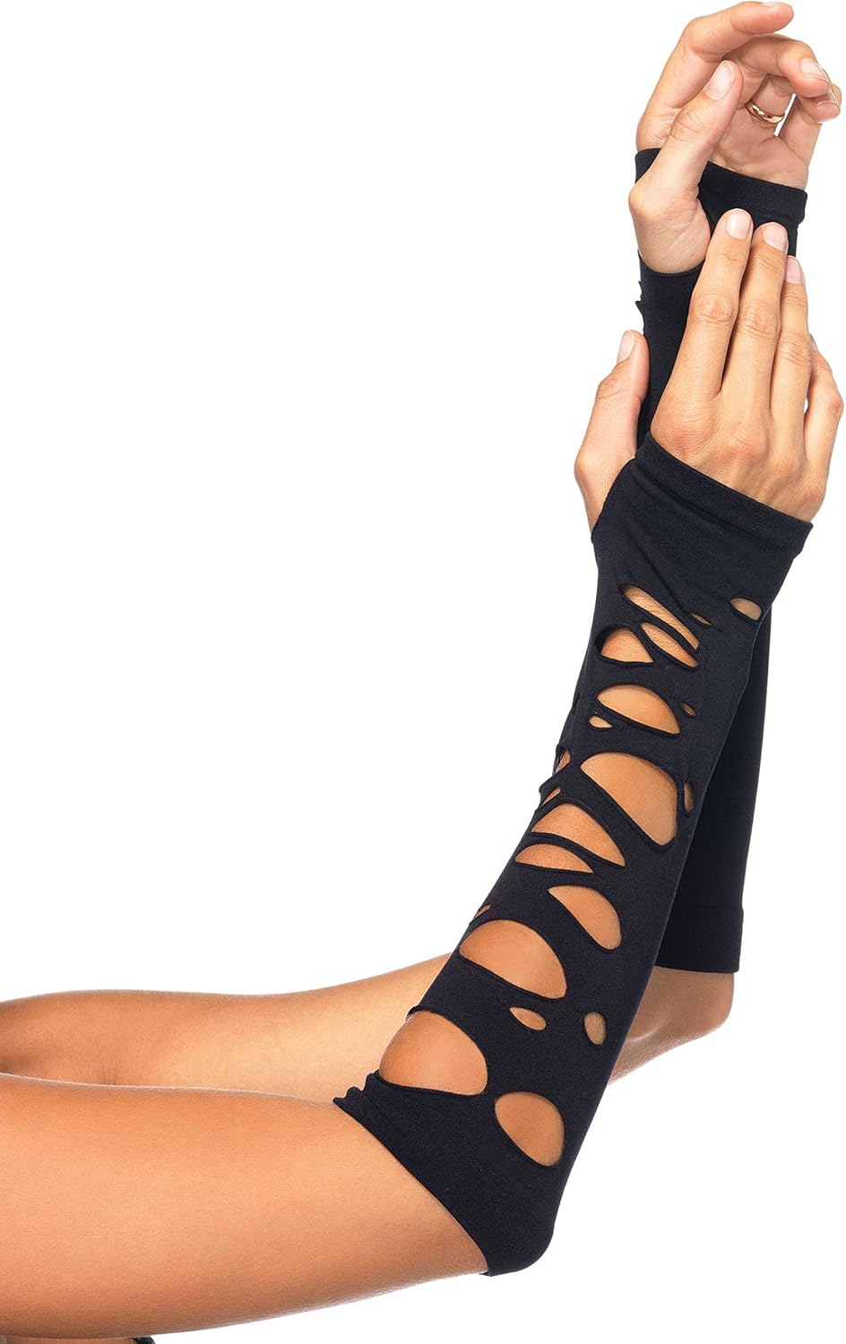 Leg Avenue Women's Distressed Glove Arm Warmers, Black, One Size: Childrens Party Supplies: Clothing