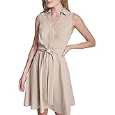 DKNY Womens Sleeveless Collared Neck Mélange Washer Fit and Flare Dress
