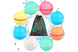 KAPEAZO Reusable Water Balloons Refillable Water Bomb, Soft Silicone Water Balls with Mesh Bag, Quick Fill & Self-Sealing Water Balloons for Water Fight Games, Outdoor Water Toys for Kids Adults,8pcs