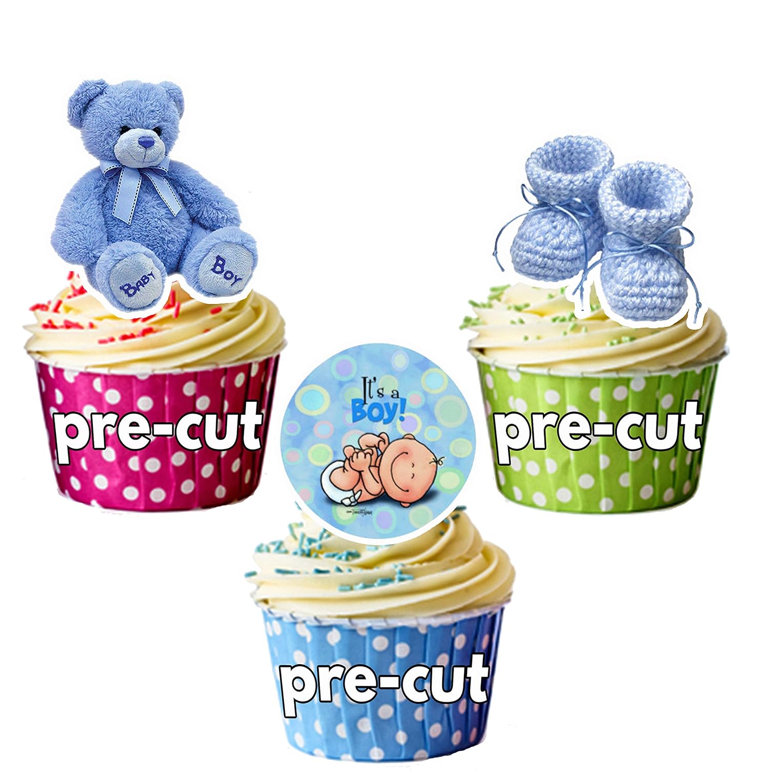 AK Blue Baby Boy Cake Decorations Edible Standup Cupcake