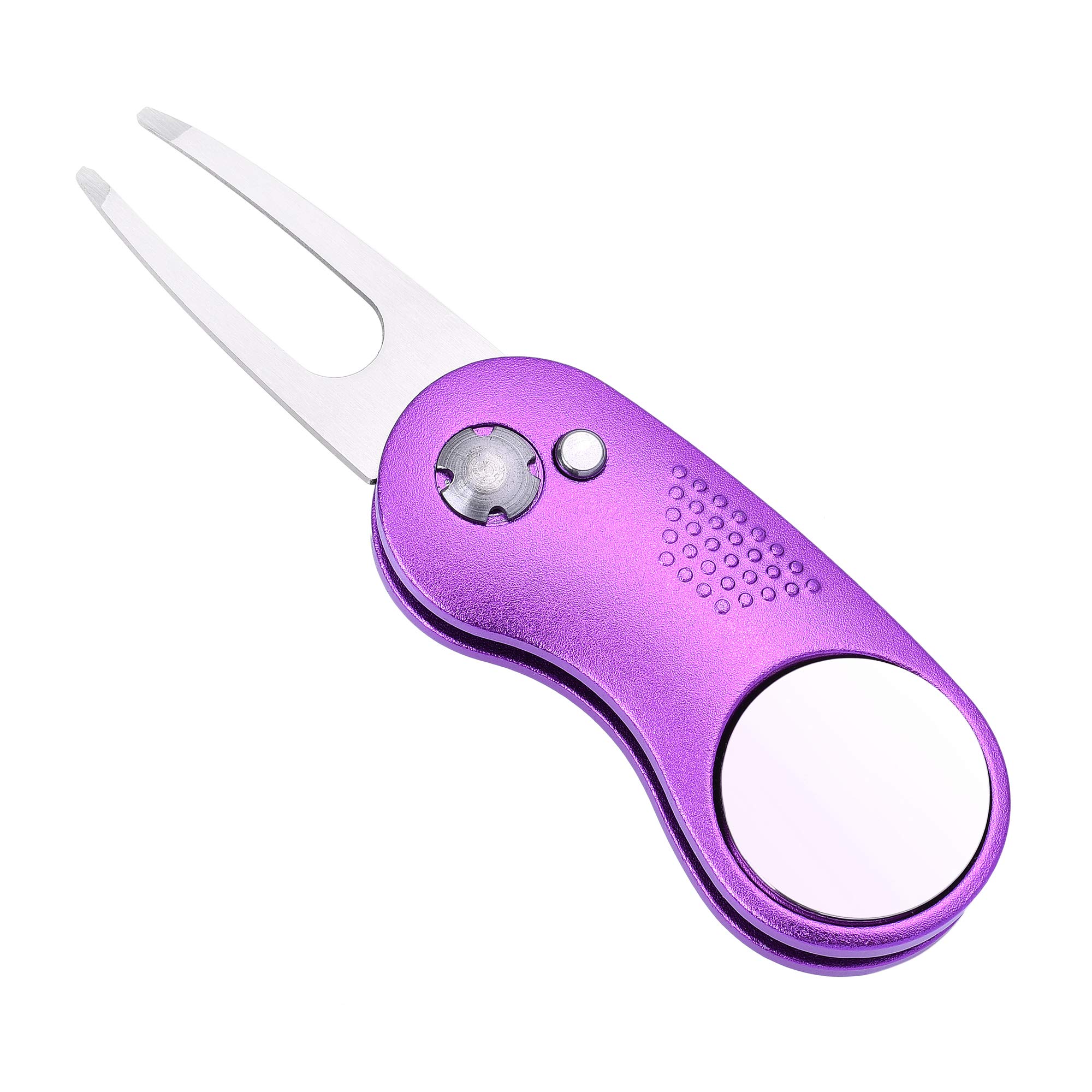 Mile High Life All Metal Foldable Golf Divot Tool with Pop-up Button & Magnetic Ball Marker (Silver Fish)