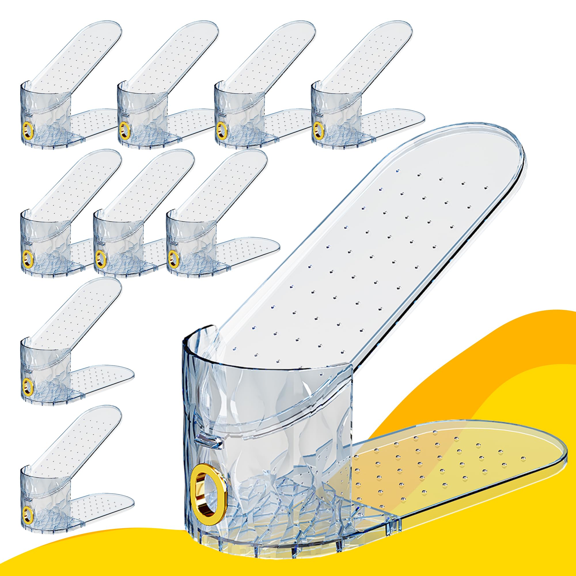 WMBOOX Shoe Slots Organizer, Adjustable 10 Pack Shoe Stacker for Closet Storage, Clear Double Layer Space Saver, Durable and Stackable Shoe Holder for Sneakers Heels and Flat