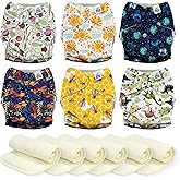 Mama Koala 3.0 Cloth Diapers for Babies, 6 Pack One Size Washable and Reusable Pocket Diapers for Newborns and Toddlers (Animals and Earth)