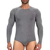 MISS MOLY Mens Long Sleeve Bodysuit Pajamas One Piece Crew Neck Romper Body Suit Basic Onesie Shirt