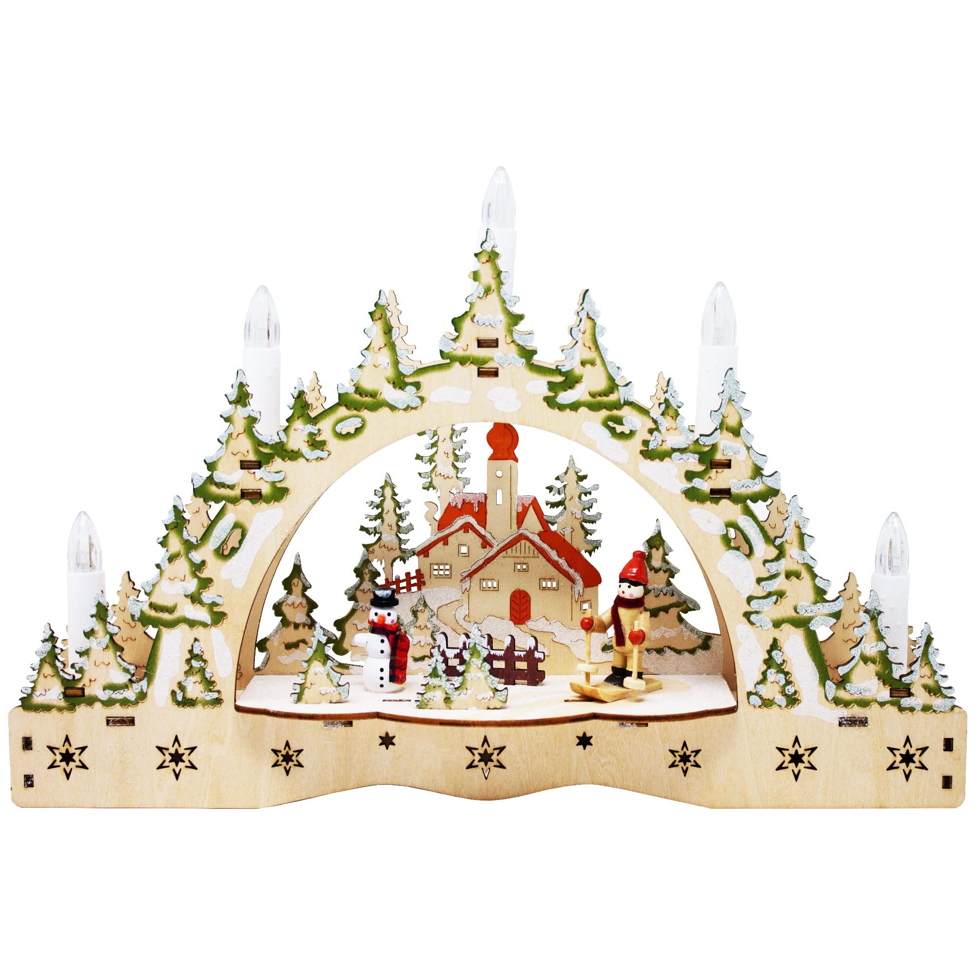 ToCi LED Candle Skiing Motif Light Arch - Hand-Painted Battery-Operated Christmas Lighting for Indoor Window & Table Decoration