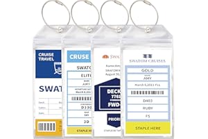 SWATOM Cruise Luggage Tags for Suitcases 4 Sets Carnival, NCL, Princess & MSC Waterproof Clear Luggage Bag Tag Holders for 2025 & 2026 Cruise Ships Essentials