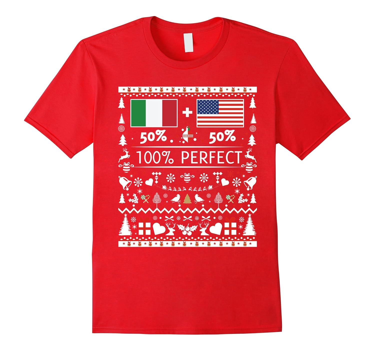 50% Italy 50% USA Flags Christmas T Shirt for Italians-ANZ