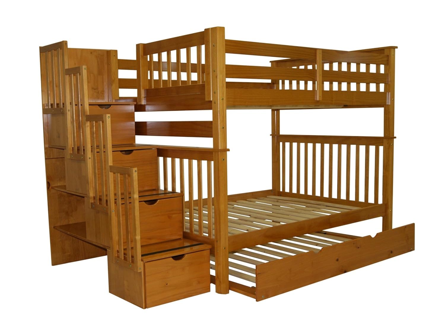 Stairway Bunk Bed Full Over Full In Honey With 4 Drawers Built In