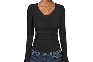 ANRABESS Long Sleeve Shirts for Women V Neck Ribbed Knit Fitted Fall Basic Tshirts Going Out Tops 2025 Casual Trendy Clothes