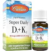 Carlson Super Daily D3 + K2, 50 mcg D3 + 45 mcg MK-7, Heart & Bone Health, 360 Liquid Drops, 10.16 ml