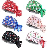 Croknit 6 Pcs Scrub Caps Satin Lined Scrub Caps Women Nurse Surgical Hat with Sweatband Buttons Adjustable Pouch Tie Back