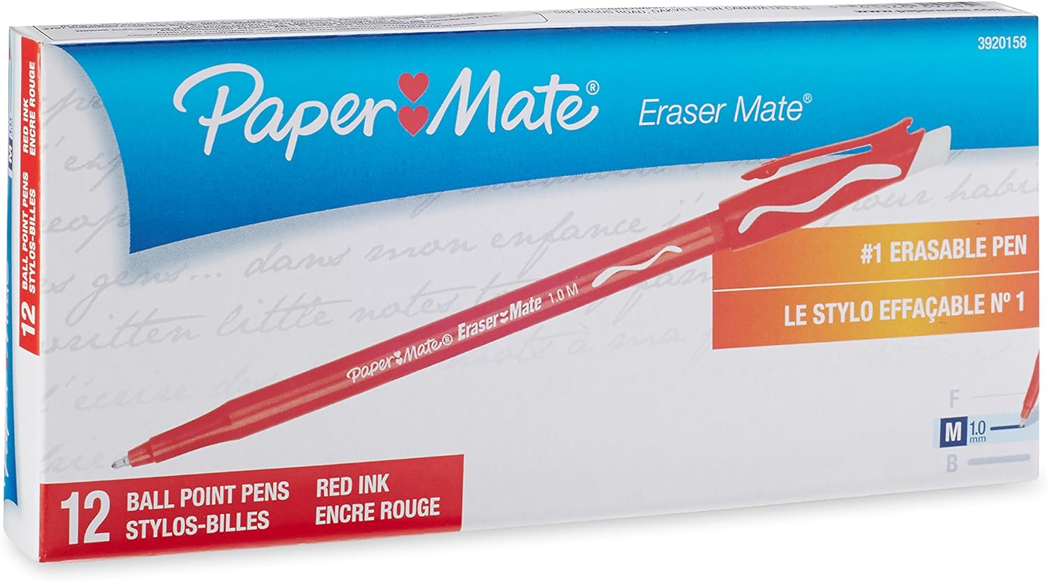Paper Mate EraserMate Erasable Pen, Medium Point, Red, 12Count Amazon