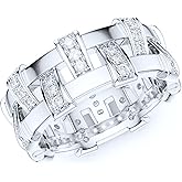 THELANDA Sterling Silver Unisex Antique Interlaced Basket Weave Genuine Moissanite or Simulated Diamond Eternity Band Wedding Ring