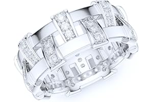 THELANDA Sterling Silver Unisex Antique Interlaced Basket Weave Genuine Moissanite or Simulated Diamond Eternity Band Wedding Ring