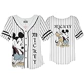 Disney Womens Ladies Mickey Mouse & Pluto Button Down Baseball Jersey Fashion Shirt