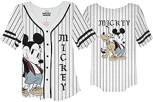 Disney Women's Ladies Classic Mickey Mouse Baseball Jersey Fashion Button Down Shirt