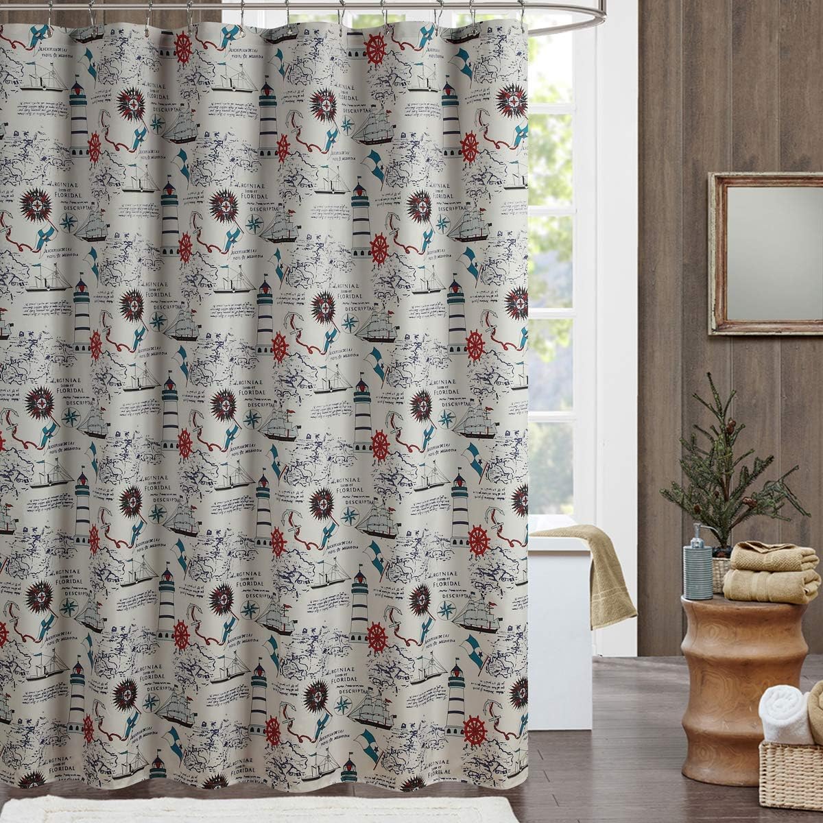 DS BATH Regatta Vintage Sailing Ocean Polyester Fabric Shower Curtain,Gray Shower Curtains for Bathroom,Decorative Bathroom Curtains,Print Waterproof Bath Curtain,72" W x 78" H